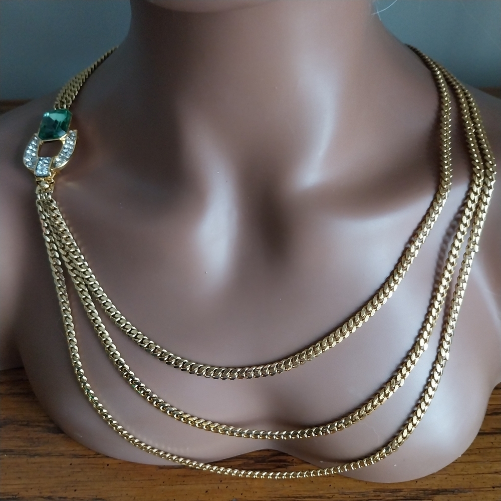 Park Lane Gold Necklace with Green Accent